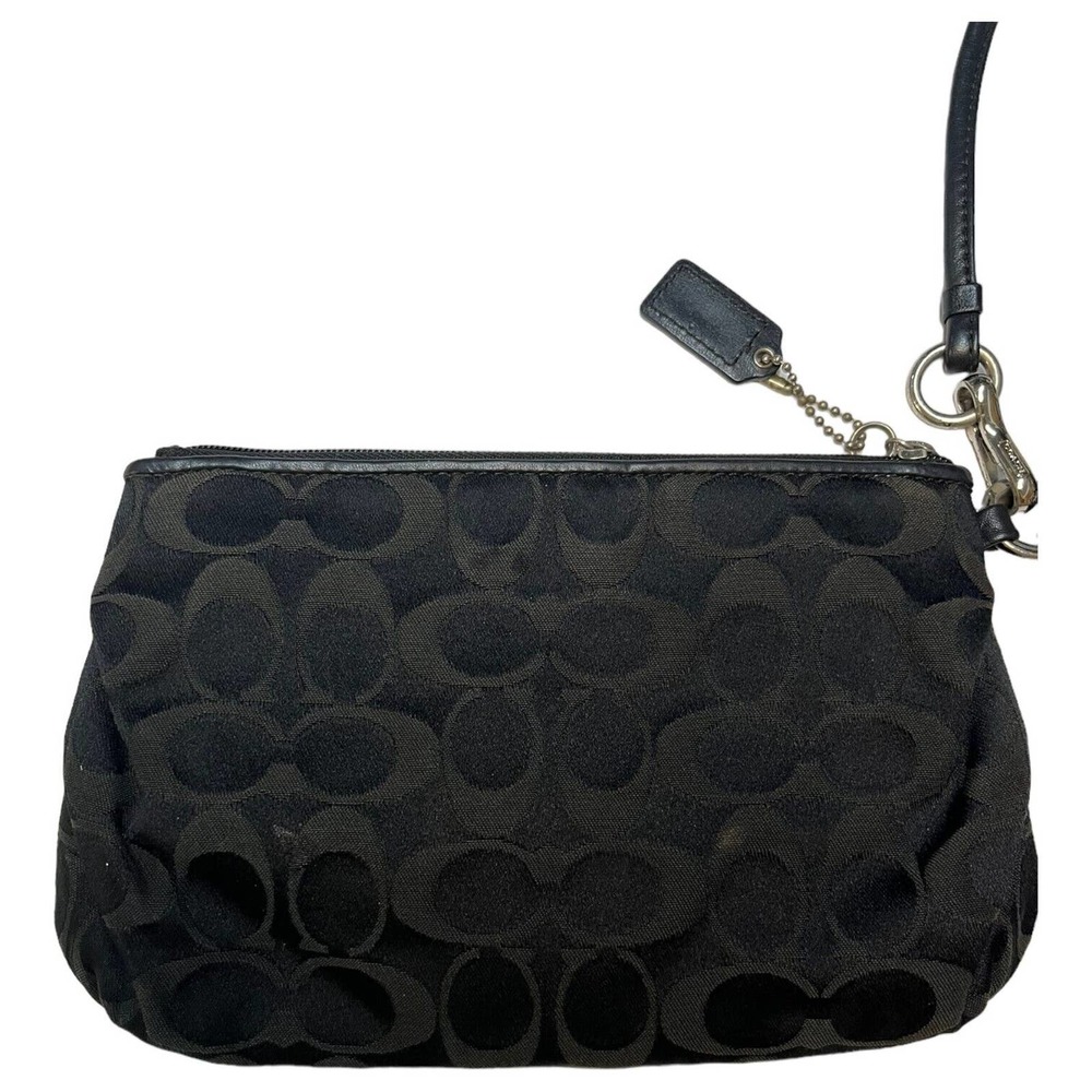 Coach Wristlet Womens Signature Monogram Fabric Zip Closure Black Gray/Green - Picture 3 of 13
